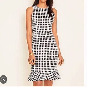 Ann Taylor Gingham Ruffle Hem Sheath Dress